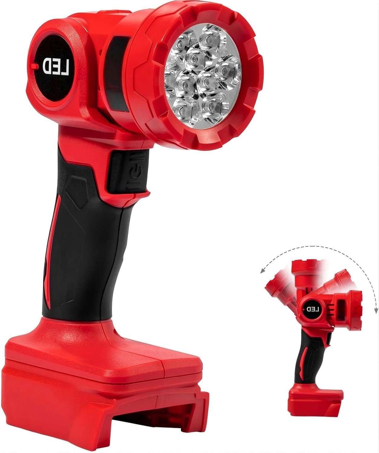 Work Light Cordless Flashlight Compatible with Milwaukee 18V Battery, 9-LED with 2 Brightness Levels & 140° Rotating Wide-Angle Lighting for Workshop, Camping, Auto Repair (Battery Not Included)