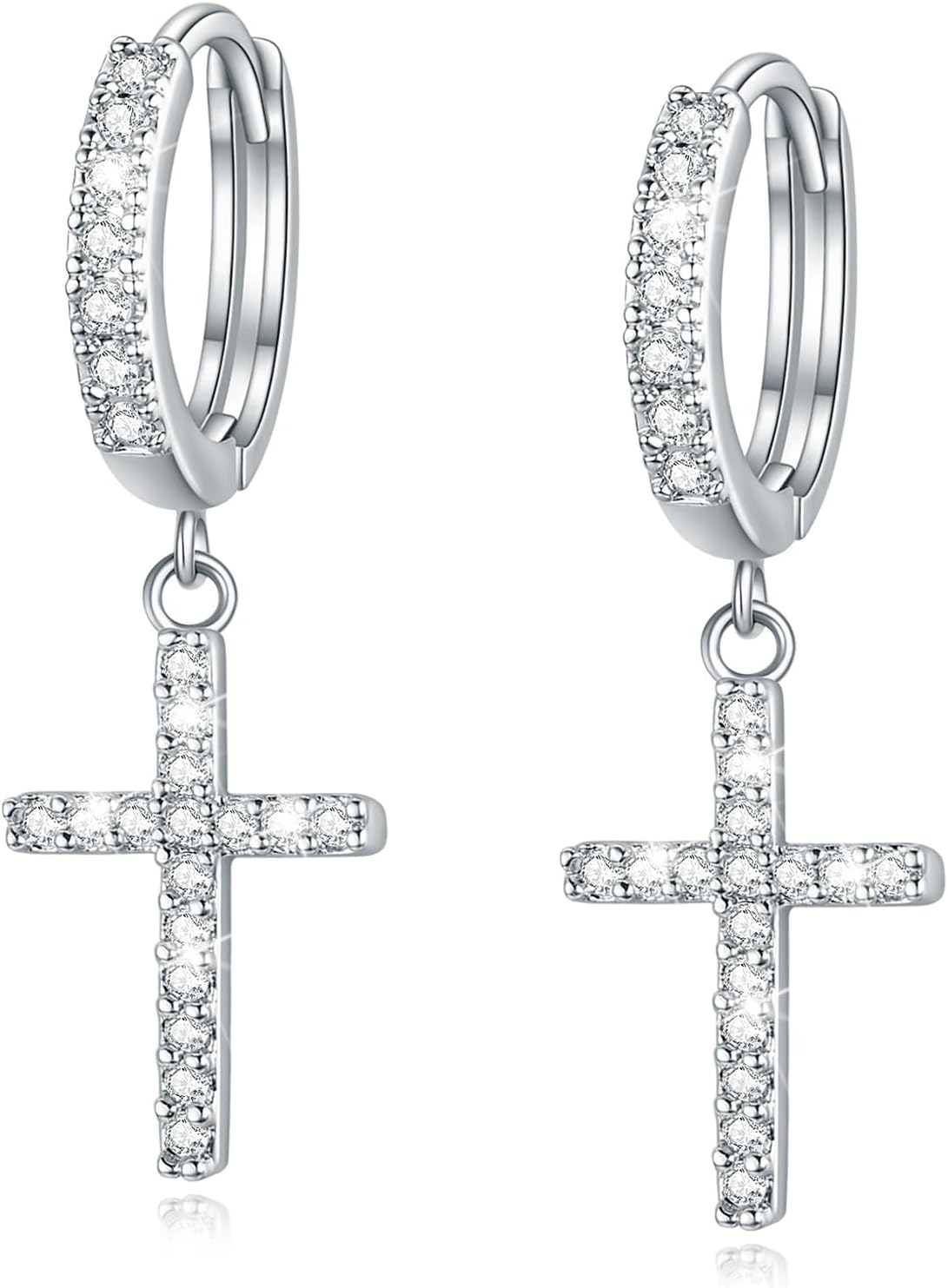 14K Gold Plated Drop Dangle Cross Hoop Earrings Trendy Gold Cross Earrings for Women Small CZ Huggie Hoops Dangling Diamond Cross Earrings for Men Hypoallergenic Lightweight