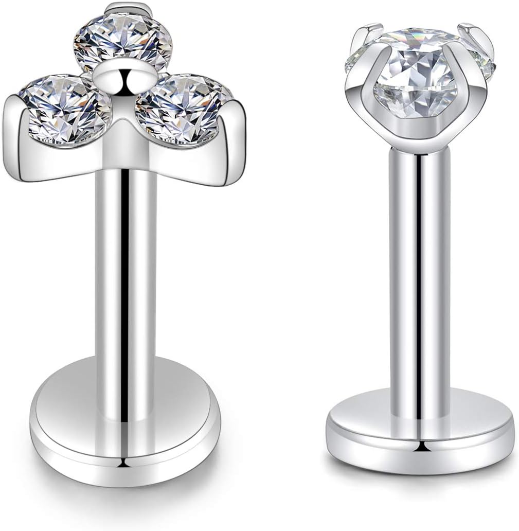 PEAKLINKTitanium Crystal Labret Studs16G Labret Jewelry Labret Internally Threaded Earring Helix StudsTragus Cartilage Conch Ear Piercing Body Jewelery Lip Monroe Studs 6 8 10mm