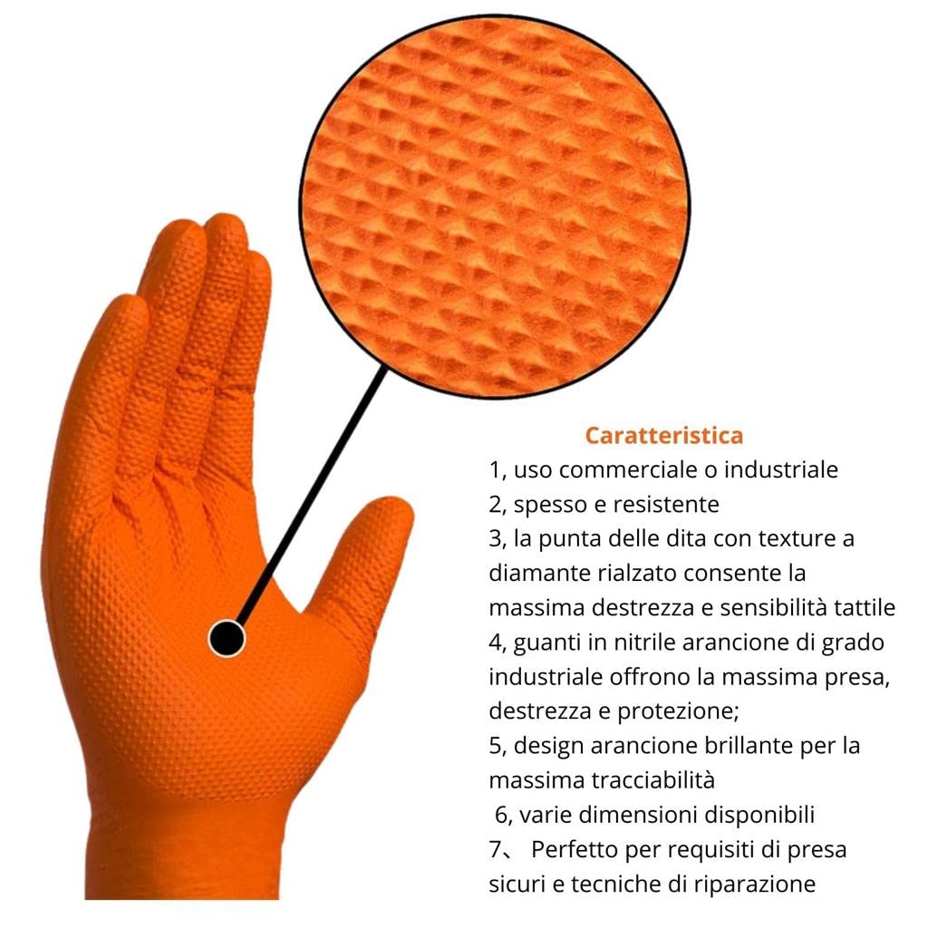 500 guantes de nitrilo naranja, talla M, sin polvo, sin látex, hipoalergénicos, certificados CE conforme a la norma EN455, guantes para alimentos, guantes desechables