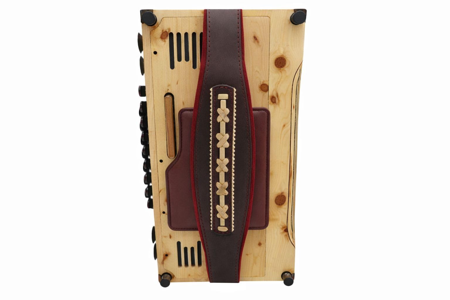 Steirische Harmonika Bassriemen Extravagant rot inkl. Spindel – verstellbarer, gepolsterter Bassgurt für steirische Harmonika – hochwertig, komfortabel, edles Design im traditionellen Trachtenstil