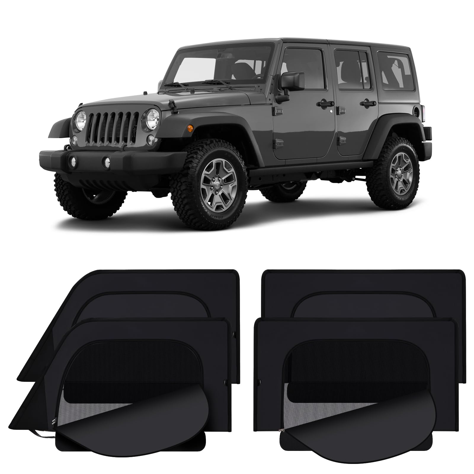 XCBYT 2007-2018 Wrangler Sunshade Dual Purpose Car Window Covers with Breathable Mesh Insulate Heat 99% Sun UV Blackout Keeps Cool Privacy Curtains for Breastfeeding, Napping, Dressing, Camping