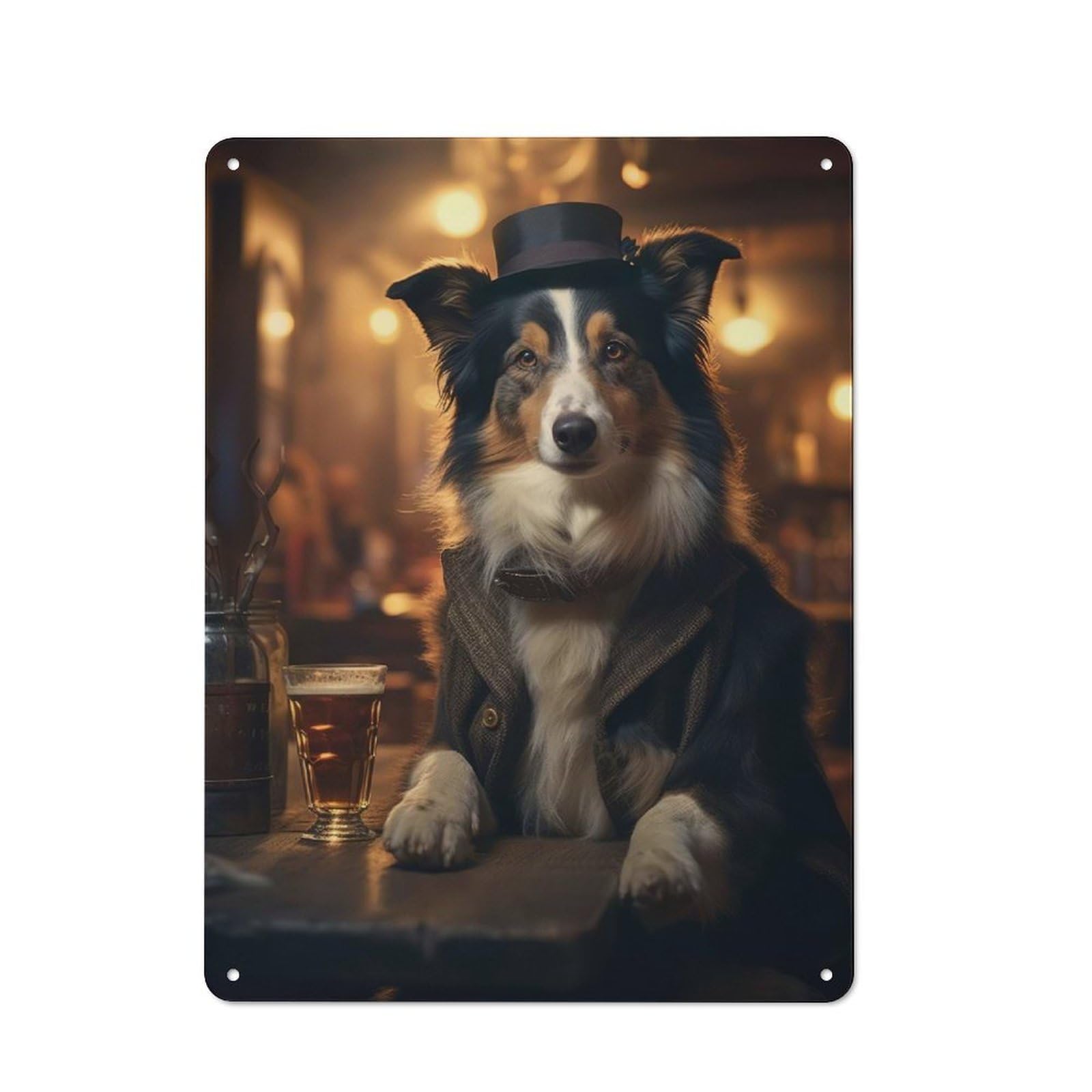 Junmoney Border Collie In The Pub Vintage Tin Sign 40X30cm With For Garage Wall, For Kitchen And Home Bar Decor, For Living Room And Hallway Decor