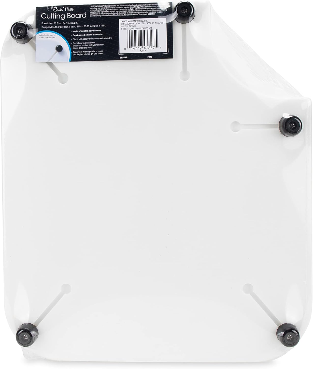 Camco Camper/RV Sink Mate Cutting Board | Features Built-In Juice Groove & Cut Corner for Scrap Disposal | Designed w/Adjustable Rubber Feet for Different Sink Sizes | Expand Kitchen Workspace (43857)