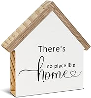 CIANMGD Rustic 'There's No Place Like Home' House Shaped Wood Sign - Farmhouse Family Decor for Shelf, Desk, Living Room