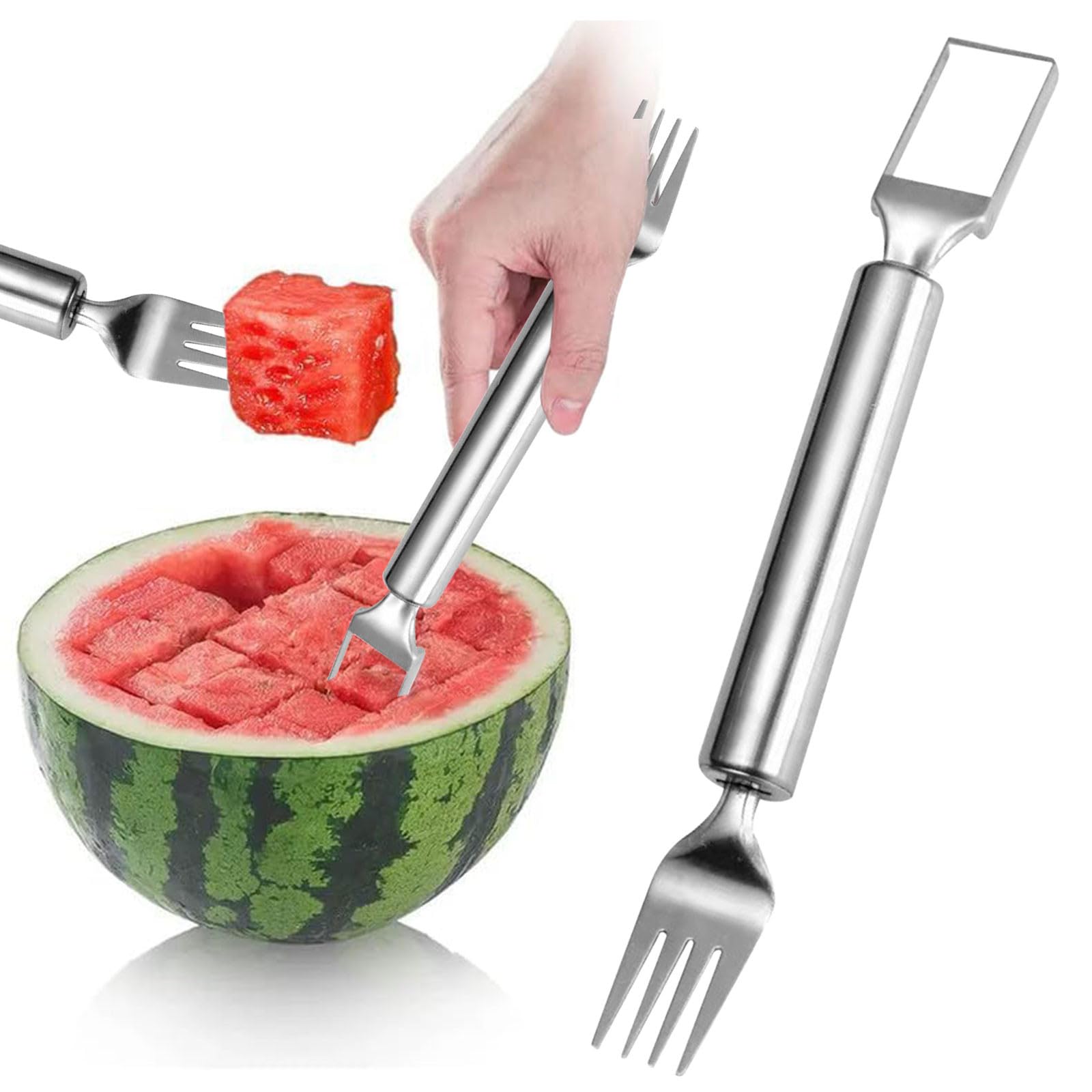 Portable Watermelon Slicer Tool, 2-in-1 Stainless Steel Fruit & Melon Cutter with Windmill Design for Kitchen