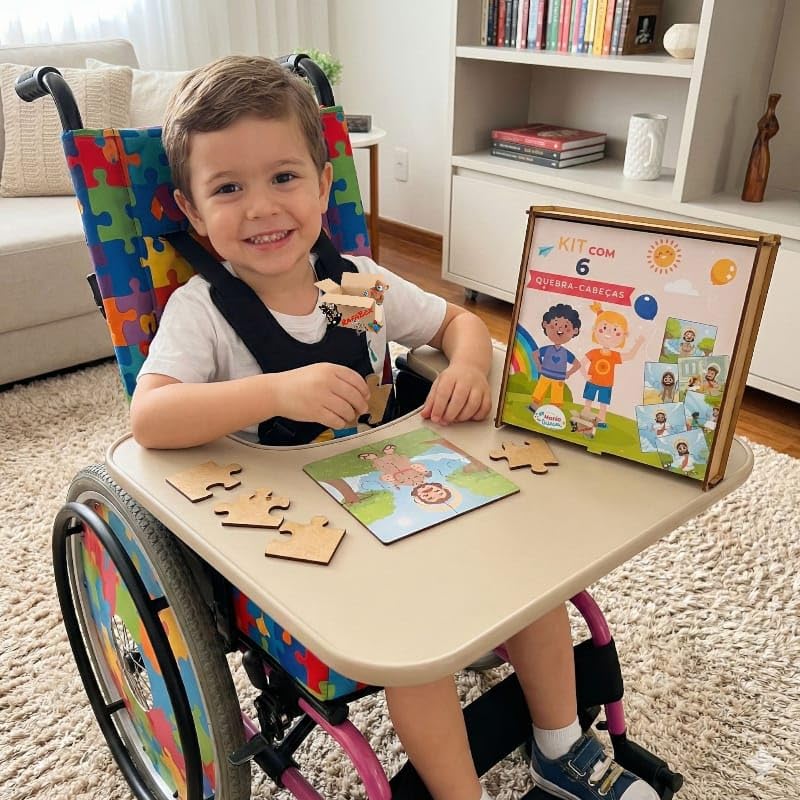 Brinquedo Pedagógico Em Madeira Estojo Kit 6 Quebra Cabeças Infantil Com 4 Peças Cada (Estojo Bíblico)