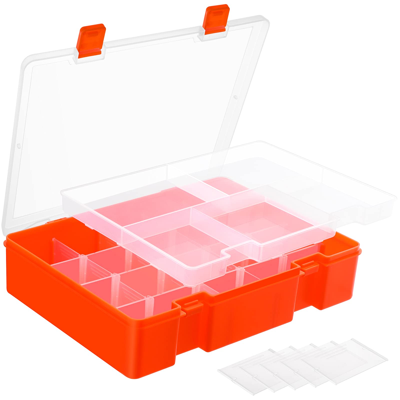 DANYING Two Layers Plastic Organizer Box with Adjustable Dividers, 23 Grids Storage Container for Small Items, 23 Compartments Storage Box for Office Supplies Beads Crafts Jewelry (Inner High 2In)