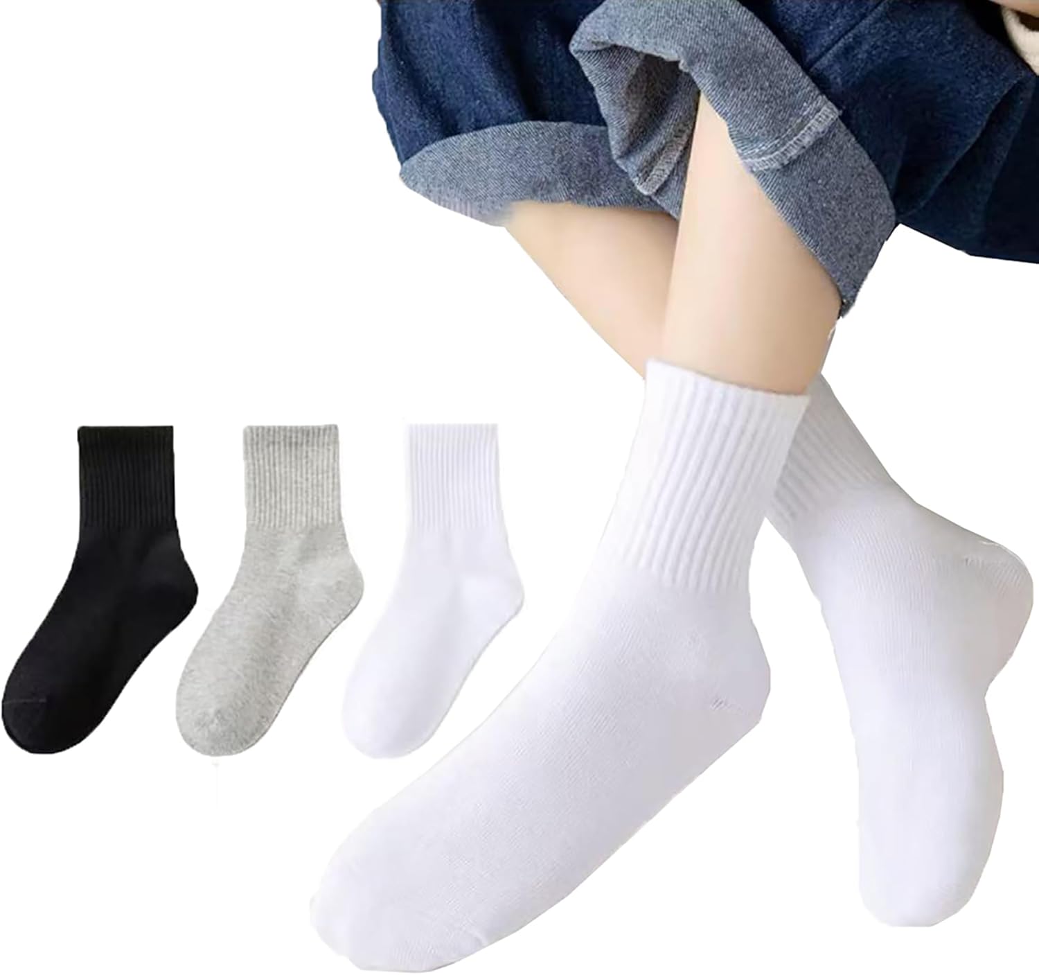 Kids Crew Socks Boys Girls Cotton Athletic Black White Gray School Uniform Children Sports Socks 10 Pairs 3-12 Years - Image 6