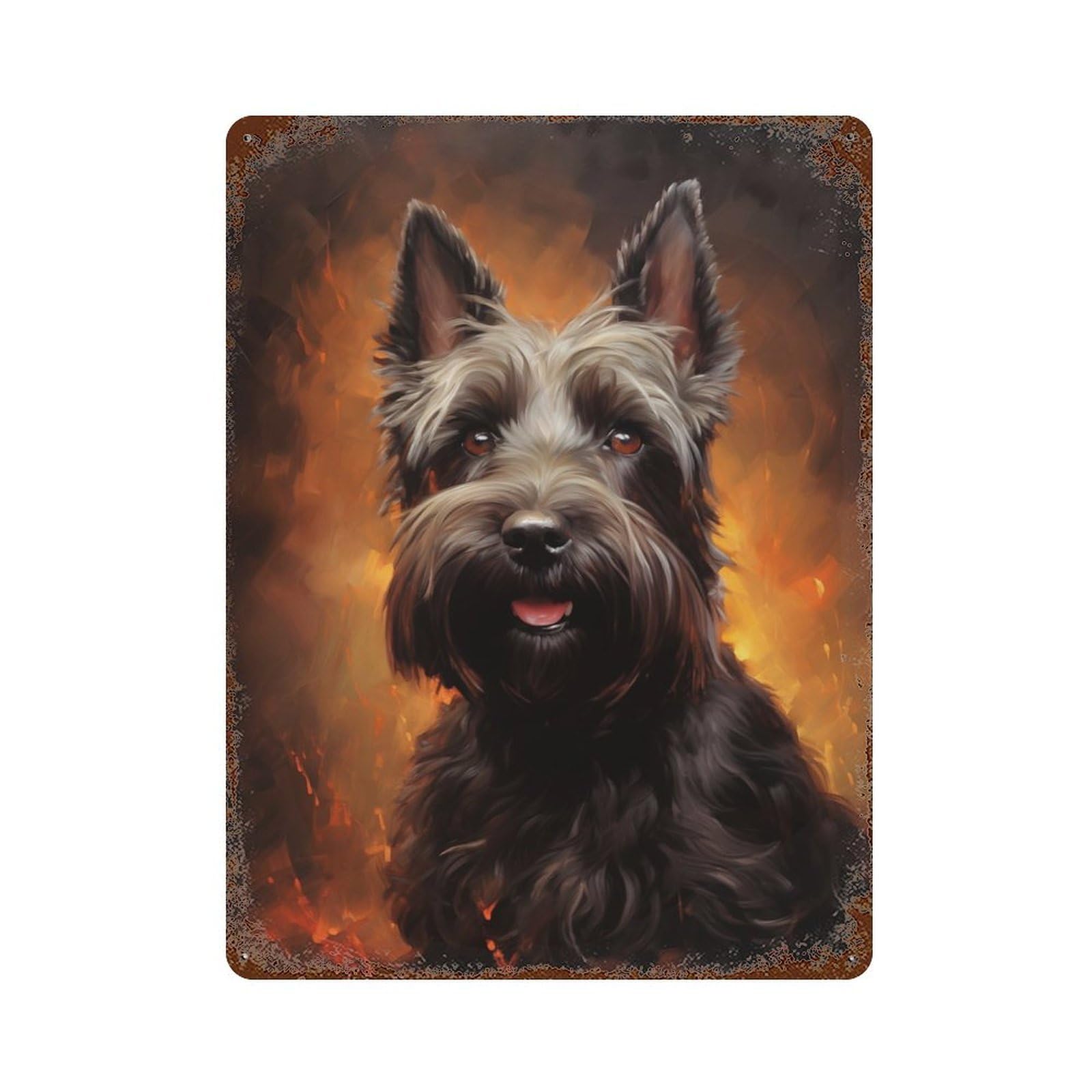 Black Scottish Terrier Portrait Rustic Tin Plaque 15.7"x11.8", Ideal for Shed, Workshop And Garage Wall Decor