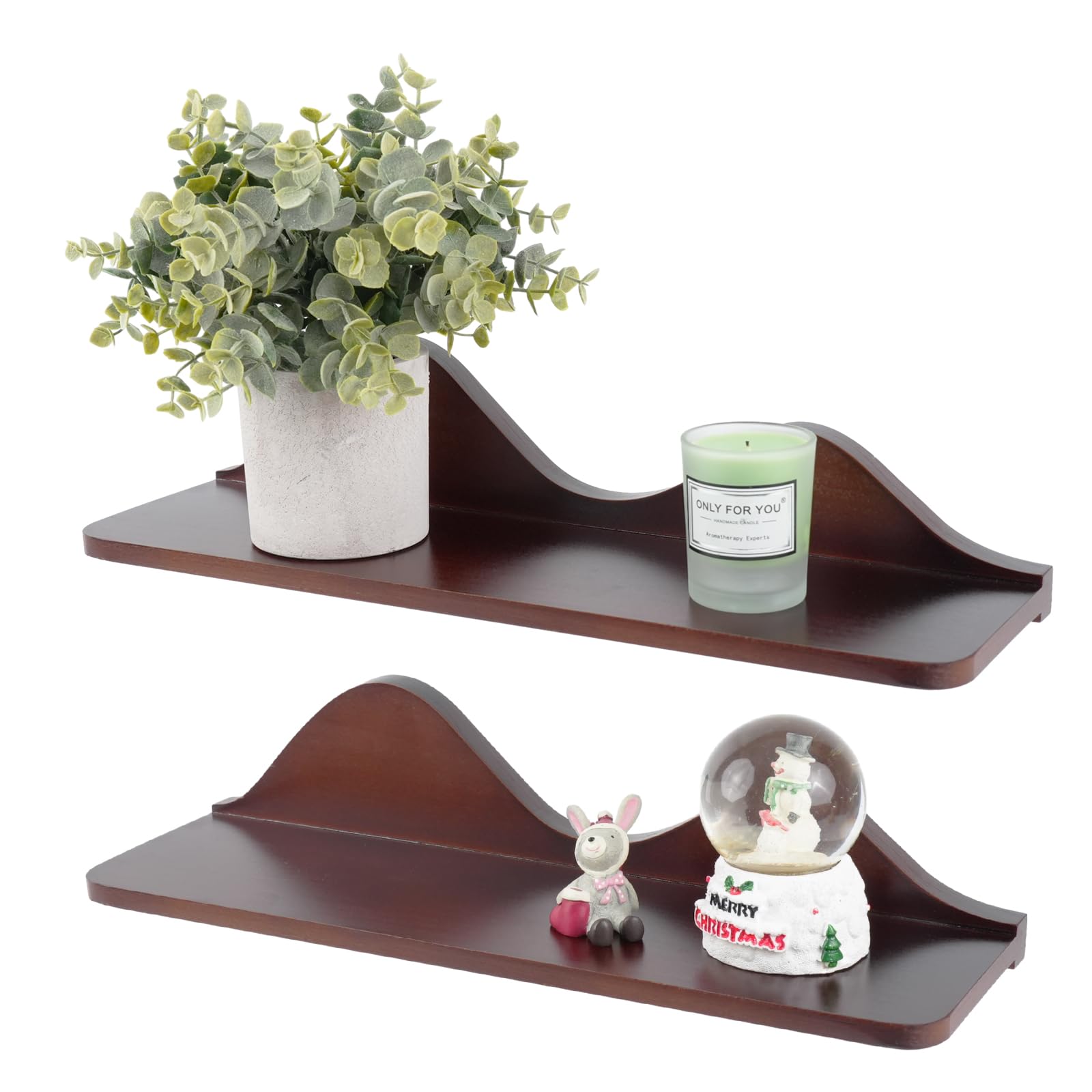 Wood Floating Shelves Wall Mounted Set of 2 for Wall Decor, Natural Wood Floating Shelves for Living Room/Bedroom/Kitchen Decor Storage (Dark Walnut)