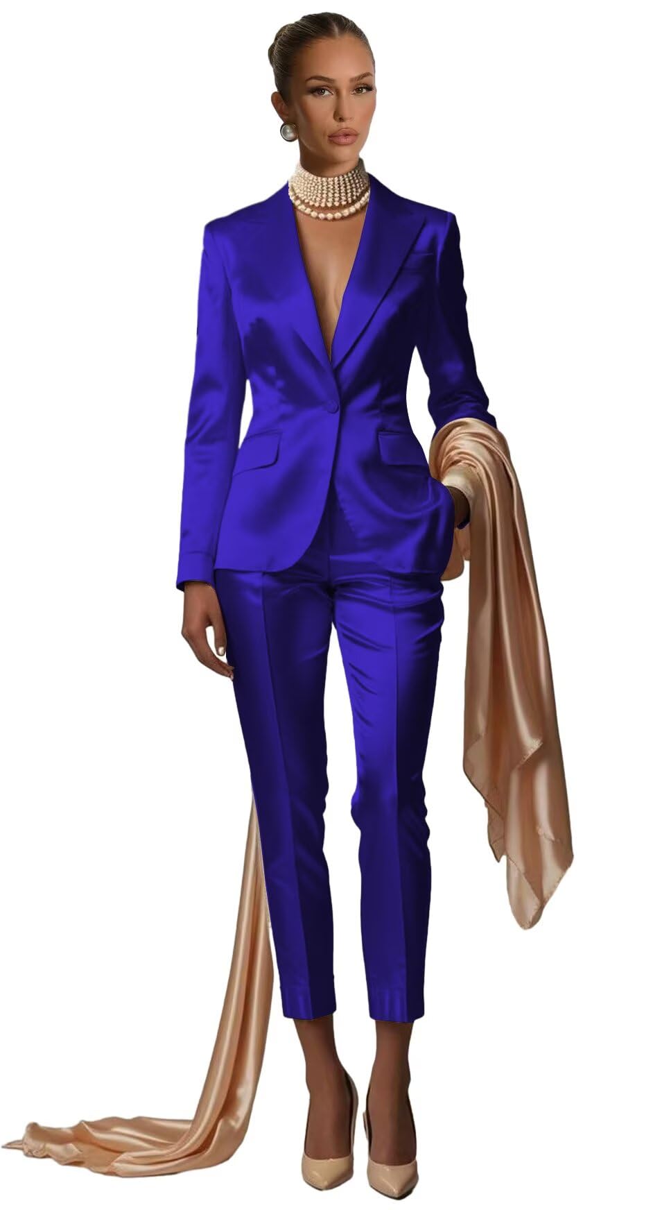 Satin Suits for Women Dressy 2 Piece Womens Suit Business Elegant Peak Lapel 1 Button Suits for Wedding