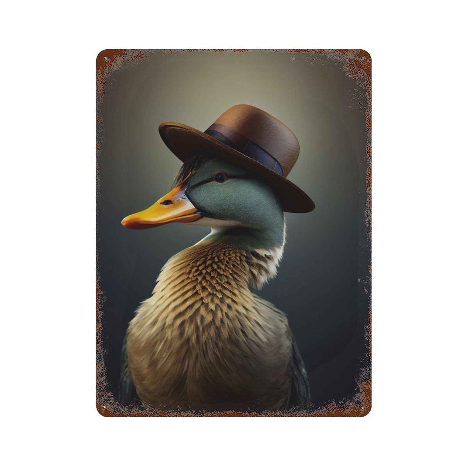 Duck Hat 15.7"x11.8" Vintage Rust Metal Sign, Shabby Chic Decor for Garage, Bar And Workshop Decor