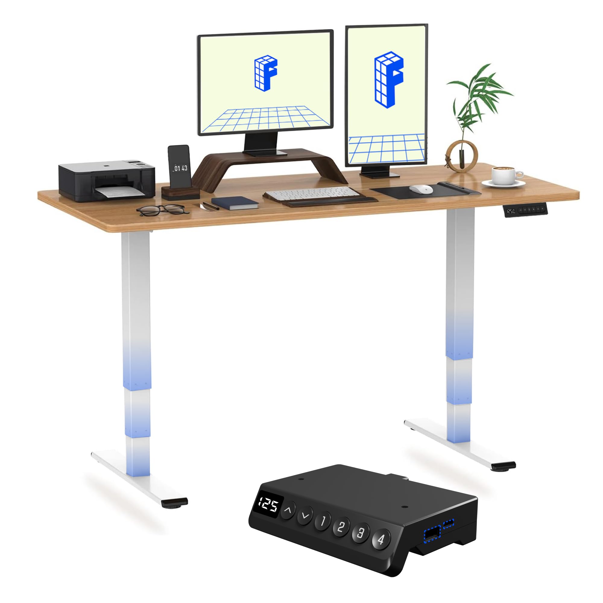 FLEXISPOTE6 MAX 140x80 Electric Standing Desk with USB Dual Motors 3 Stage One Piece Height Adjustable Sit Stand Up with Memory Smart Panel(White Frame+Maple Top)