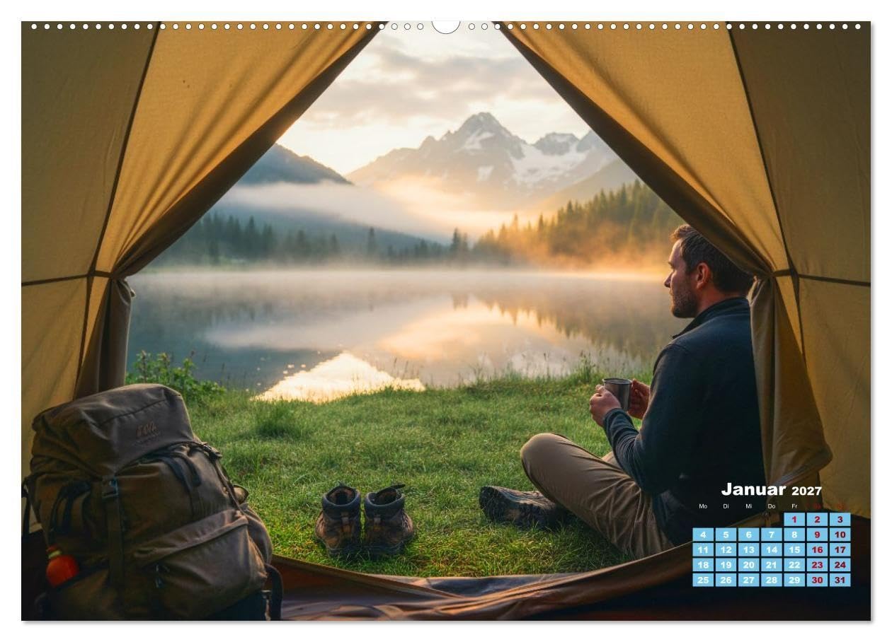 Zelten - gemeinsam oder einsam (Wandkalender 2027 DIN A2 quer), CALVENDO Monatskalender: Camping bedeutet Freiheit, Stille, Abenteuer - oder ... und Zeit für Freundschaften (CALVENDO Orte)