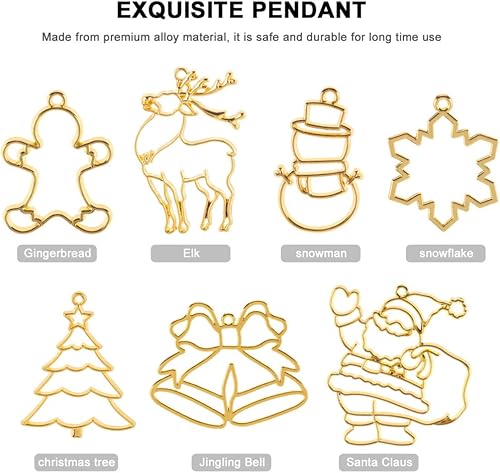 Miniatura 4 de EXCEART 10 dijes de bisel de espalda abierta de Navidad, muñeco de nieve, marco dorado, marcos huecos de resina para manualidades, joyería,