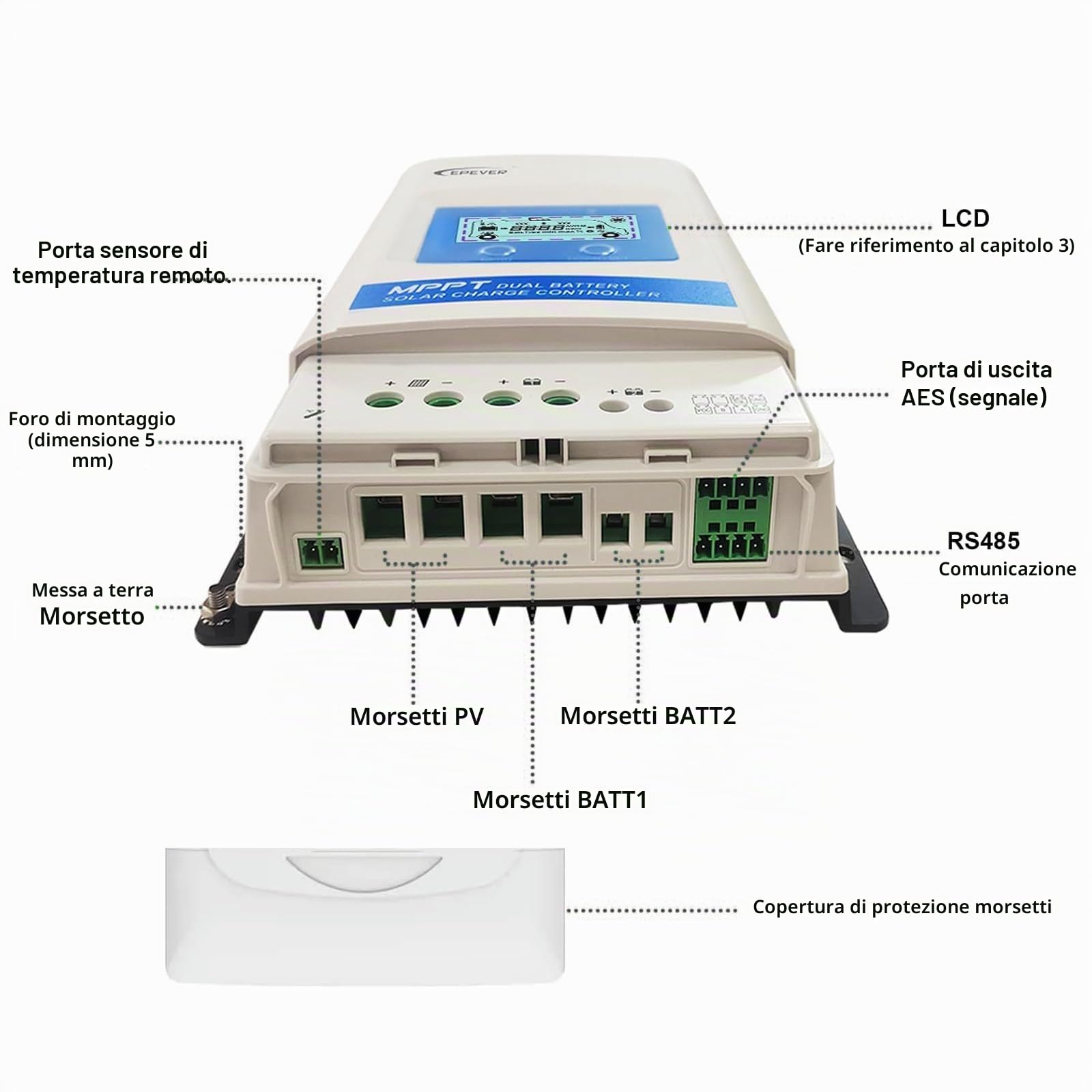 EPEVER® MPPT DuoRacer 30 A regolatore di carica solare DR3210N per 2 batterie, 12 V/24 V, per auto, PV 100 V (DR3210N)