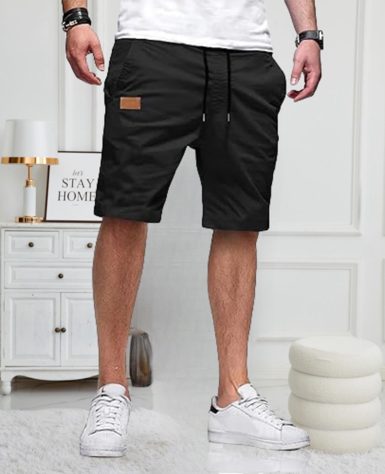Pantalones cortos casuales para hombre, pantalones cortos de golf de sarga elástica de algodón con cordón para verano, playa, verano — view 10