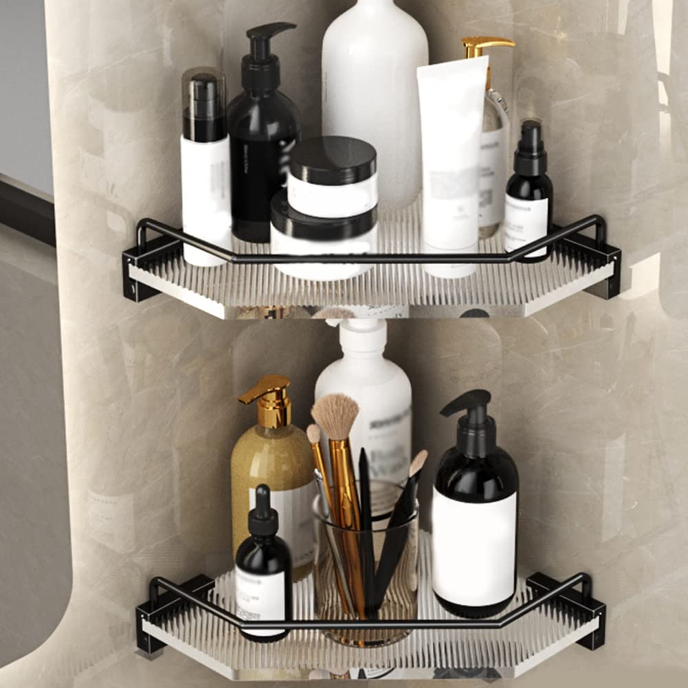 Estantes de baño de Esquina Estante de Ducha Corrugado de 2 Capas, Estante de Almacenamiento Triangular for baño, Estante de Esquina montado en la Pared(2 Layer)