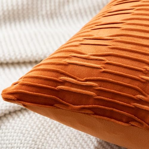 Miniatura 6 de Paquete de 2 fundas de almohada de terciopelo naranja con rayas onduladas decorativas de otoño, fundas de cojín lujosas y suaves para sofá rural y
