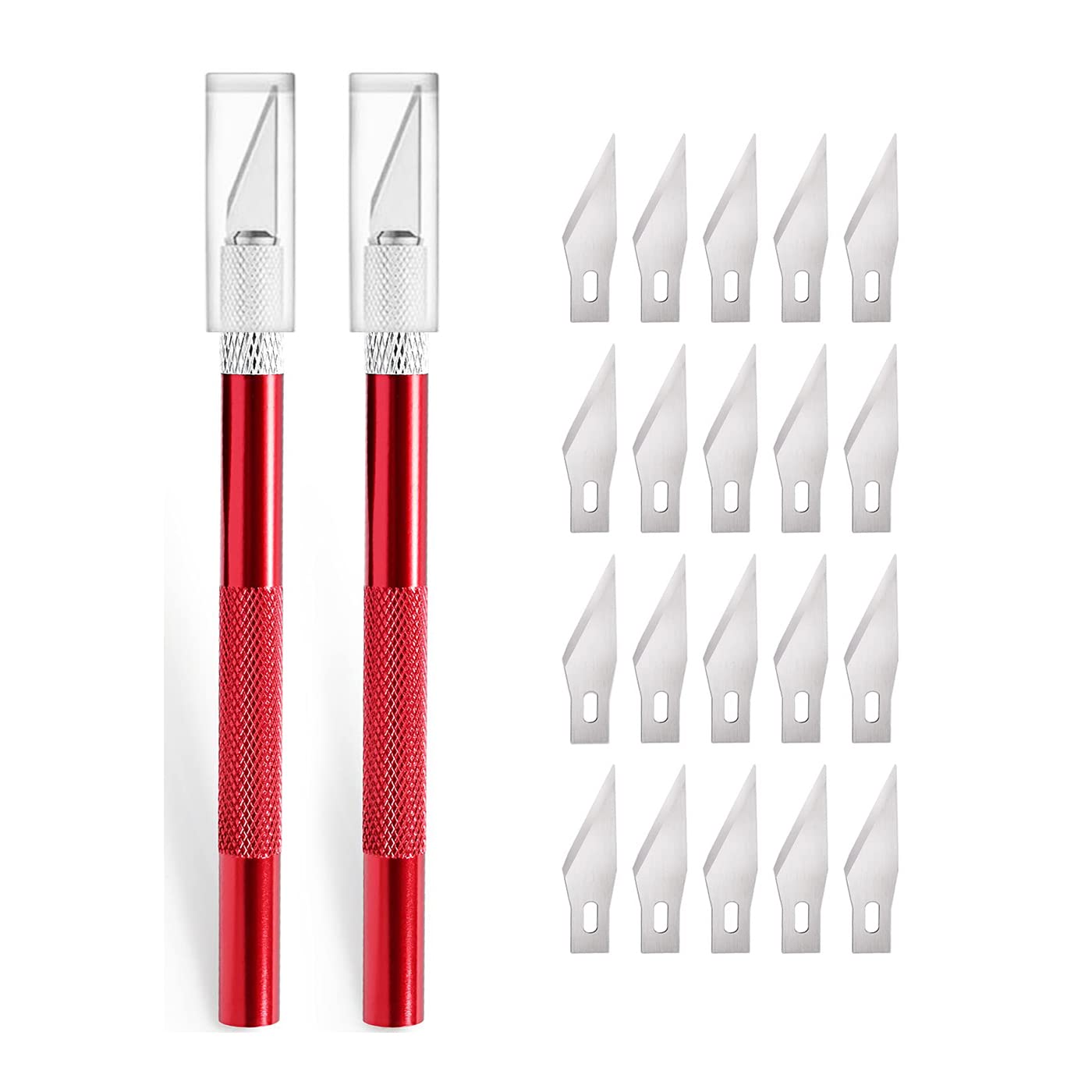 2 fresas para cortar trabajos artísticos, bisturí con 20 cuchillas de repuesto, cuchillo para manualidades, cuchillo de afilar, cuchillo para tallar, escultura, lámina protectora de pintura (rojo)