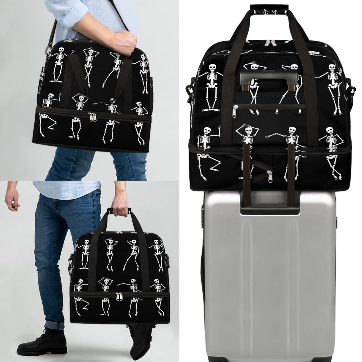 Sac de voyage amusant squelette de danse pour homme et femme - Sac fourre-tout pliable - 47 l - Pour sport, gym, yoga, couleur, 47 L, Organiseur de sac
