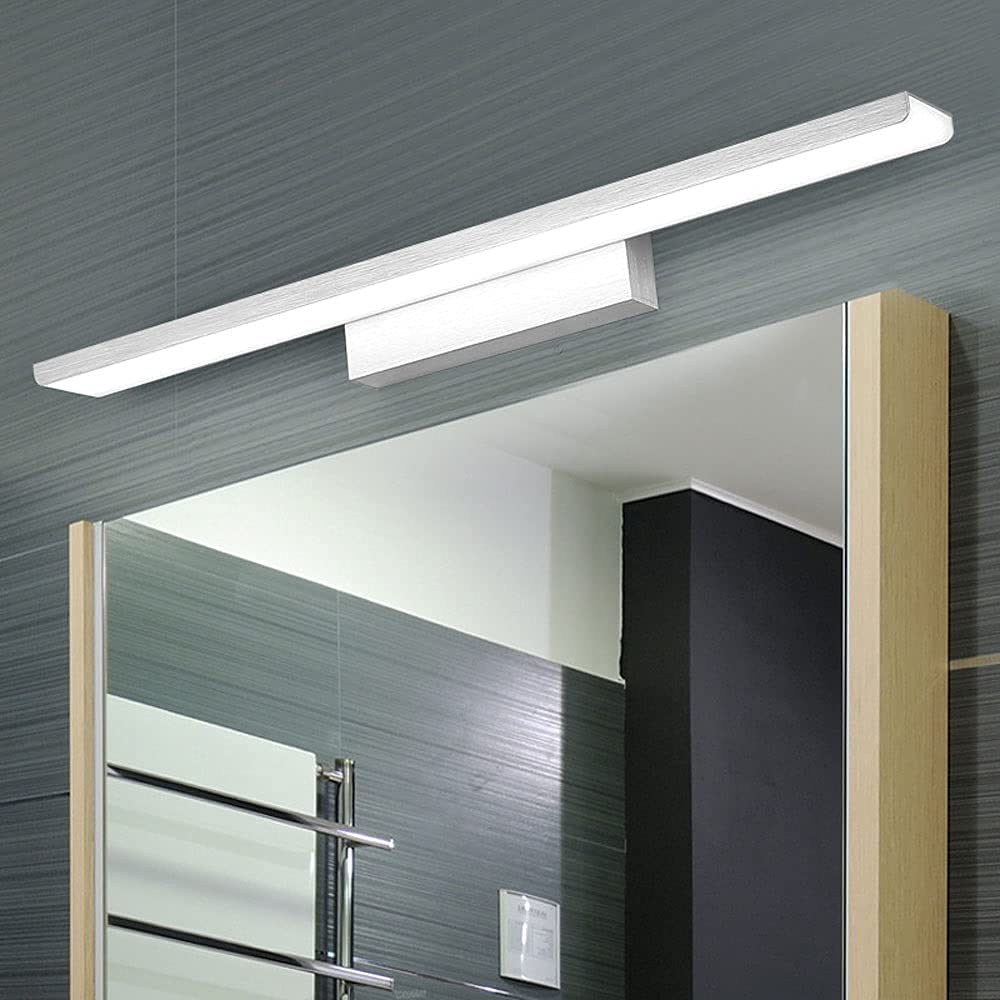Przednia lampa LED z lustrem Aluminiowa lampka do makijażu, oświetlenie obrazów 10W, oświetlenie łazienkowe z lustrem łazienkowym Kinkiety ścienne do szafki z lustrem Toaleta Garderoba (kolor: Silve