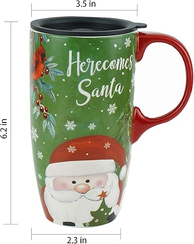 Miniatura 6 de DUSVALLY Taza de cerámica taza de café de Navidad, tazas altas de porcelana con tapa y asa, caja de color, Papá Noel