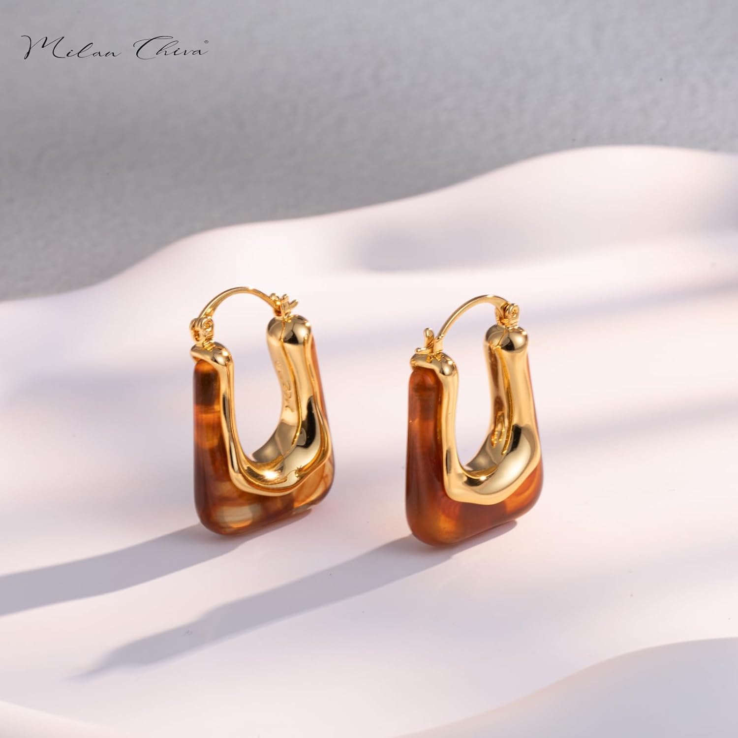 Milan Chiva 14K Gold Acrylic Rectangle Clear Earrings for Women, Plated Chunky Earrings Geometric Minimalist Statement Lightweight Huggie Dainty Hypoallergenic Hoop Earrings for Womens Jewelry - Image 6