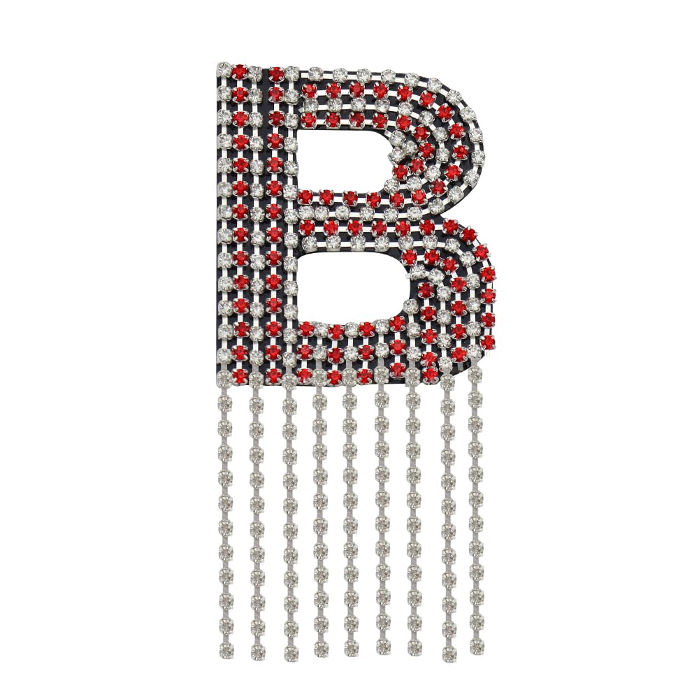 Rhinestone Sew On Patch A-Z Crystal Bead Rhinestone Letter Patch Fringe Alphabet Applique English Letter for DIY Craft Supplies 2pieces (Red B 2pieces)
