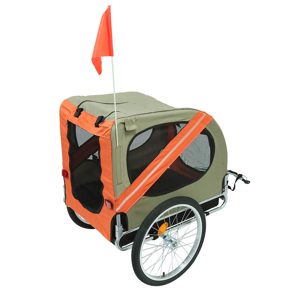 sarah Carrellino Rimorchio per Cani Animali Domestici da Bicicletta 137 x 73 x 90 Trailer Biciclette, Rimorchio Bicicletta per Cani con Frizione e Cinture di Sicurezza（Grigio Arancio）
