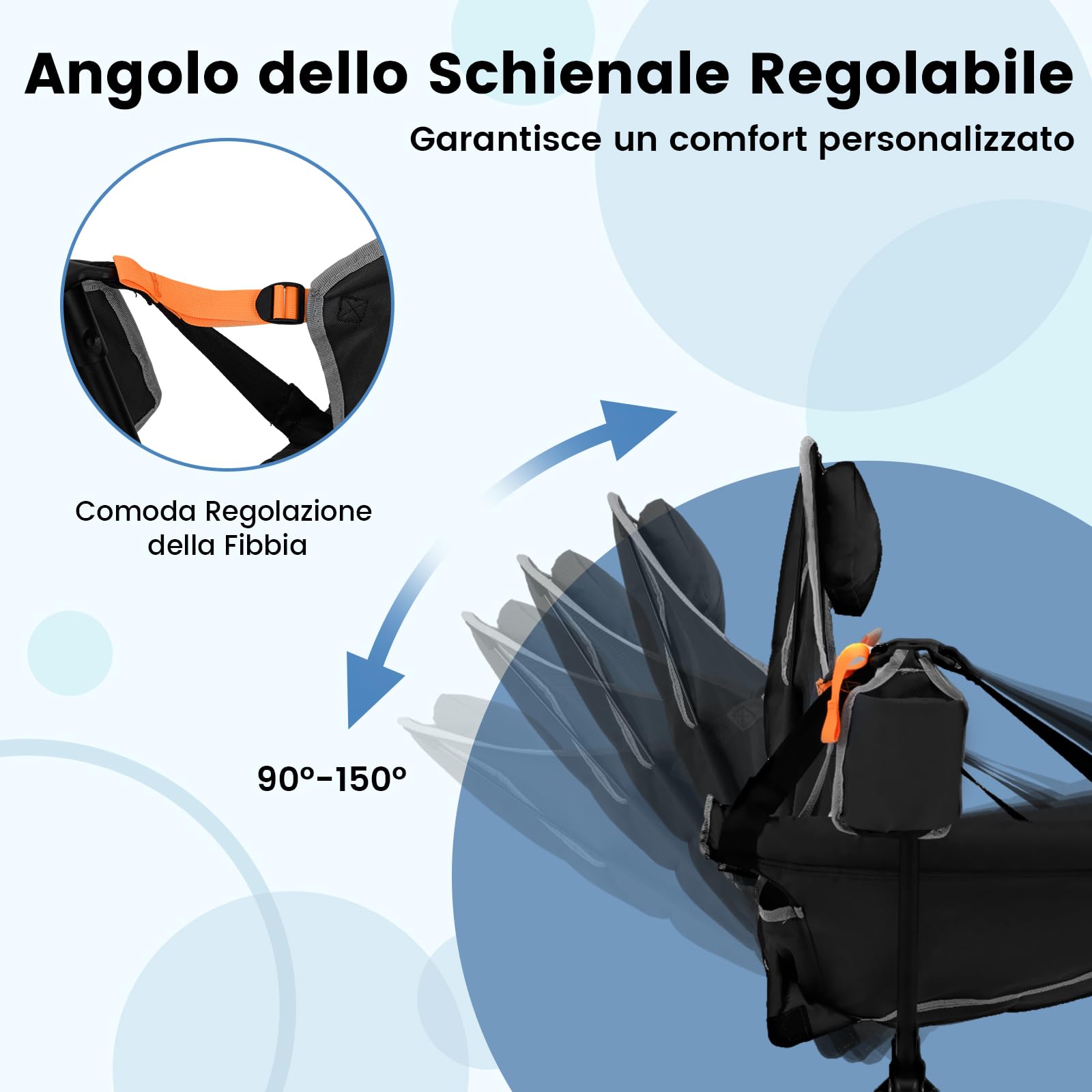 COSTWAY Sedia da Campeggio Amaca, Sedia a Dondolo Pieghevole con Portabicchieri, Schienale Regolabile, Poggiatesta, Sedile a Dondolo per Giardino, Patio, Prato, Portata 150 kg (Nero)