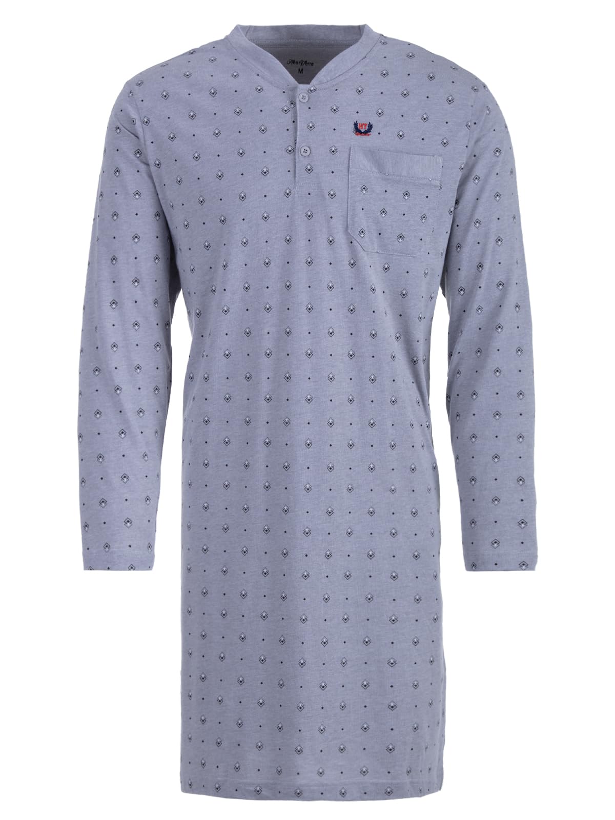 Chemise de nuit à manches longues pour homme avec poche poitrine Taille M à 3XL