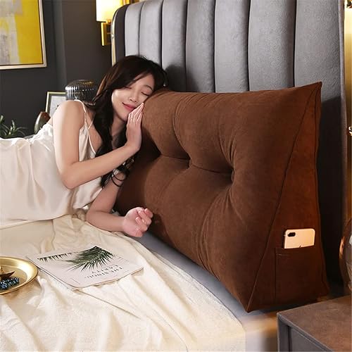 Miniatura 7 de Almohada triangular grande para cabecero, almohada de lectura para sentarse en la cama, respaldo y posicionamiento, cojín de cuña, marrón,