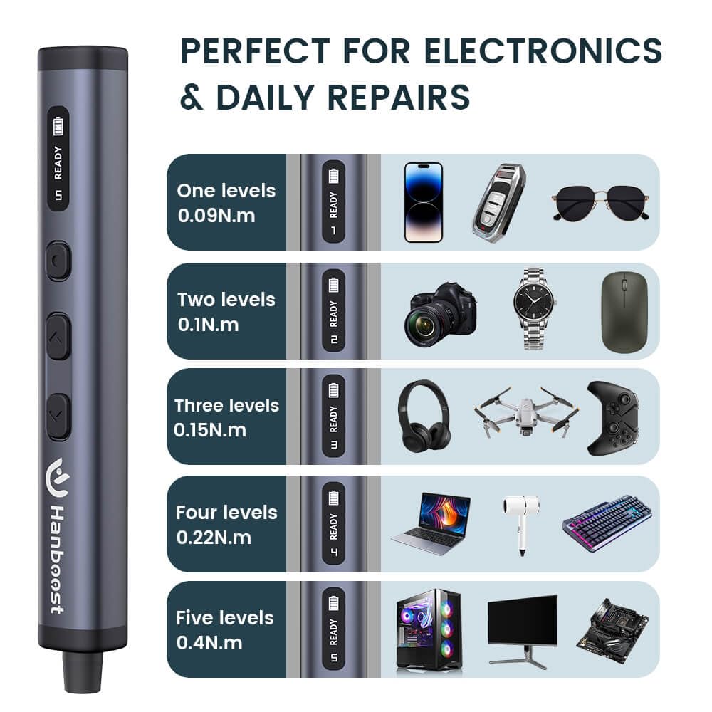 Hanboost Set di cacciaviti elettrici di precisione 78 in 1, 5 livelli di coppia e 200 giri/min, mini cacciavite ricaricabile di tipo C, con custodia pop-up e luce LED, per riparazione PC, telefono