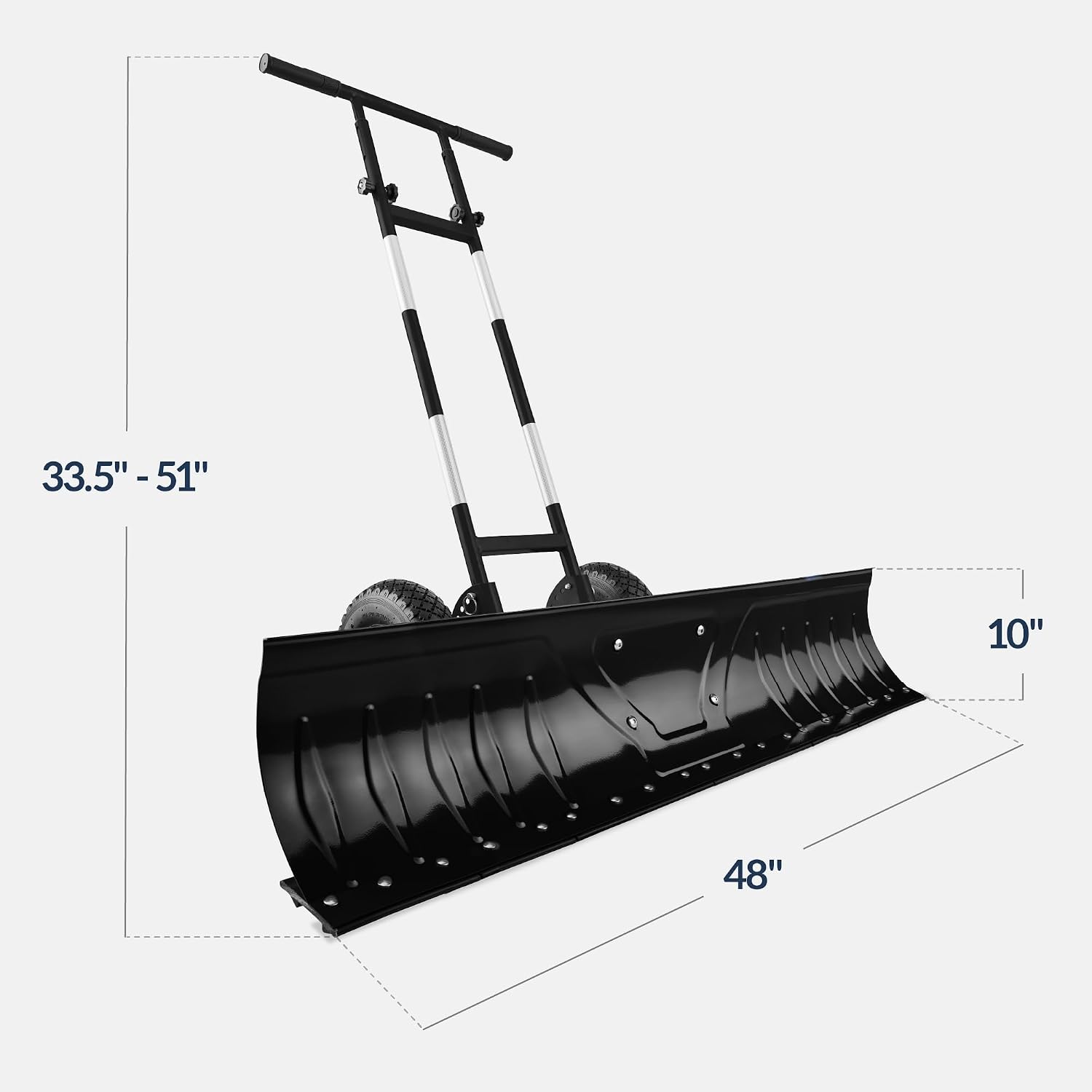 Best Choice 48in Snow Pusher Plow - Heavy-Duty 2-Wheel Adjustable Handle Black