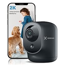 COCOCAM 2K Telecamera WIFI Interno Senza Fili con Batteria 5200mAh, 355°P 90°T Wireless per Baby Monitor per Animali Assistenza Agli Anziani, Riconoscimento AI, PIR Rilevamento Umano (1, nero)