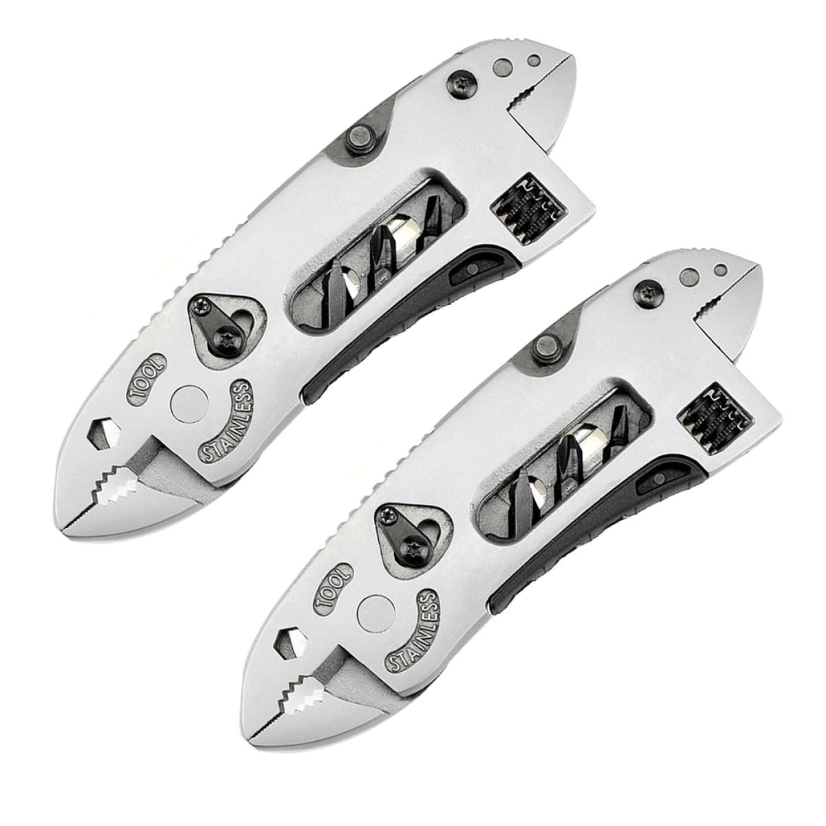 Operitacx Pince Multifonction en Acier Inoxydable Argentée Portable, 2 Pièces, Outil D'extérieur Polyvalent pour Chasse et Pêche, Clés Multi-usages Pratiques