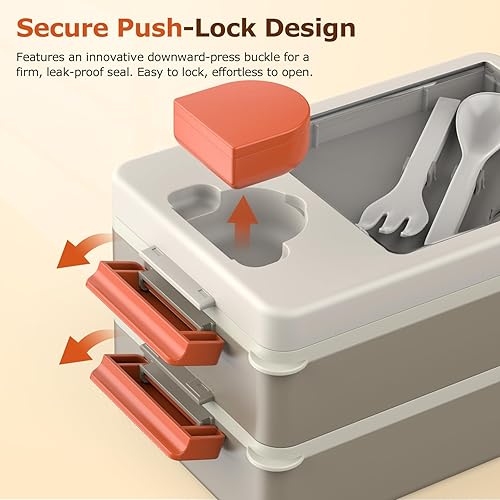 Miniatura 3 de Lonchera Bento Box para adultos, contenedor de almuerzo apilable de 2 capas con utensilios y bolsa aislada, gran capacidad de 67 onzas, a prueba de