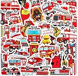 Fire Truck Stickers for Kids Teens Girls Boys, 50Pcs Cute Fire Engine Sticker Pack Vinyl Waterproof Decals for Laptop Water Bottle Skateboard,Fire Vehicles Car Theme Party Gift Reward Stickers