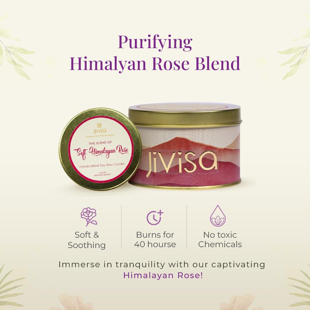 Jivisa Natural Handmade Aromatherapy Essential-Oil Premium Scented Soy Wax Candle| Ideal for Christmas, Gifts, Night Date, |Rose|30 Hrs Burning|Women Found Brand[5.74 Floz (170 Grams)]