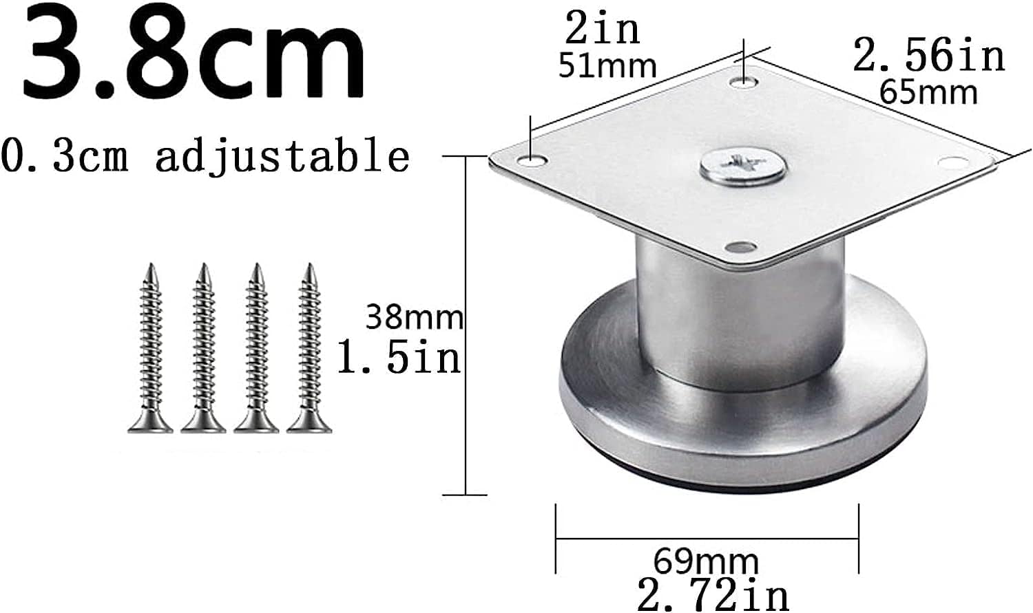 Feng Shui， Gambe per mobili Set di 4 Gambe per mobili, Piedini per Tavolo Regolabili in Acciaio Inossidabile, Gamba di Supporto per Divano di Ricambio per carichi Pesanti, per Supporto TV Letto Piano
