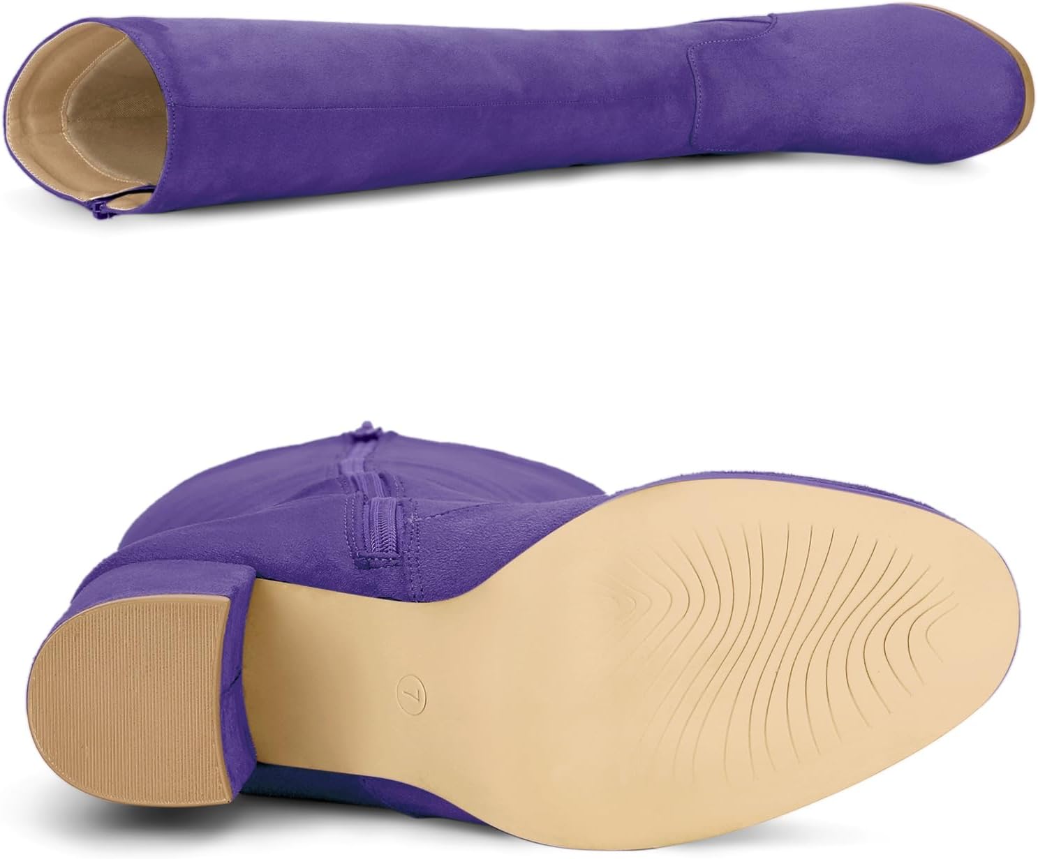 Allegra K Women's Side Zipper Chunky Heel Knee High Purple Boots 10 M US - - Image 6