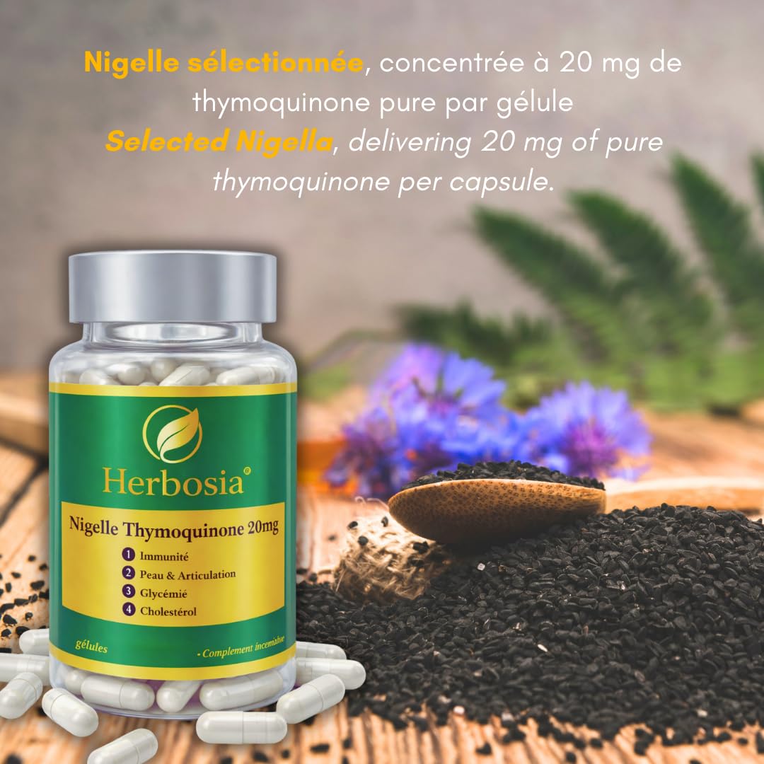 Cápsulas de Nigella Rica en Timoquinona 20 mg – Biodisponibilidad máxima – Vegano & Halal – La única forma estudiada científicamente – 90 cápsulas (curación de 3 meses)
