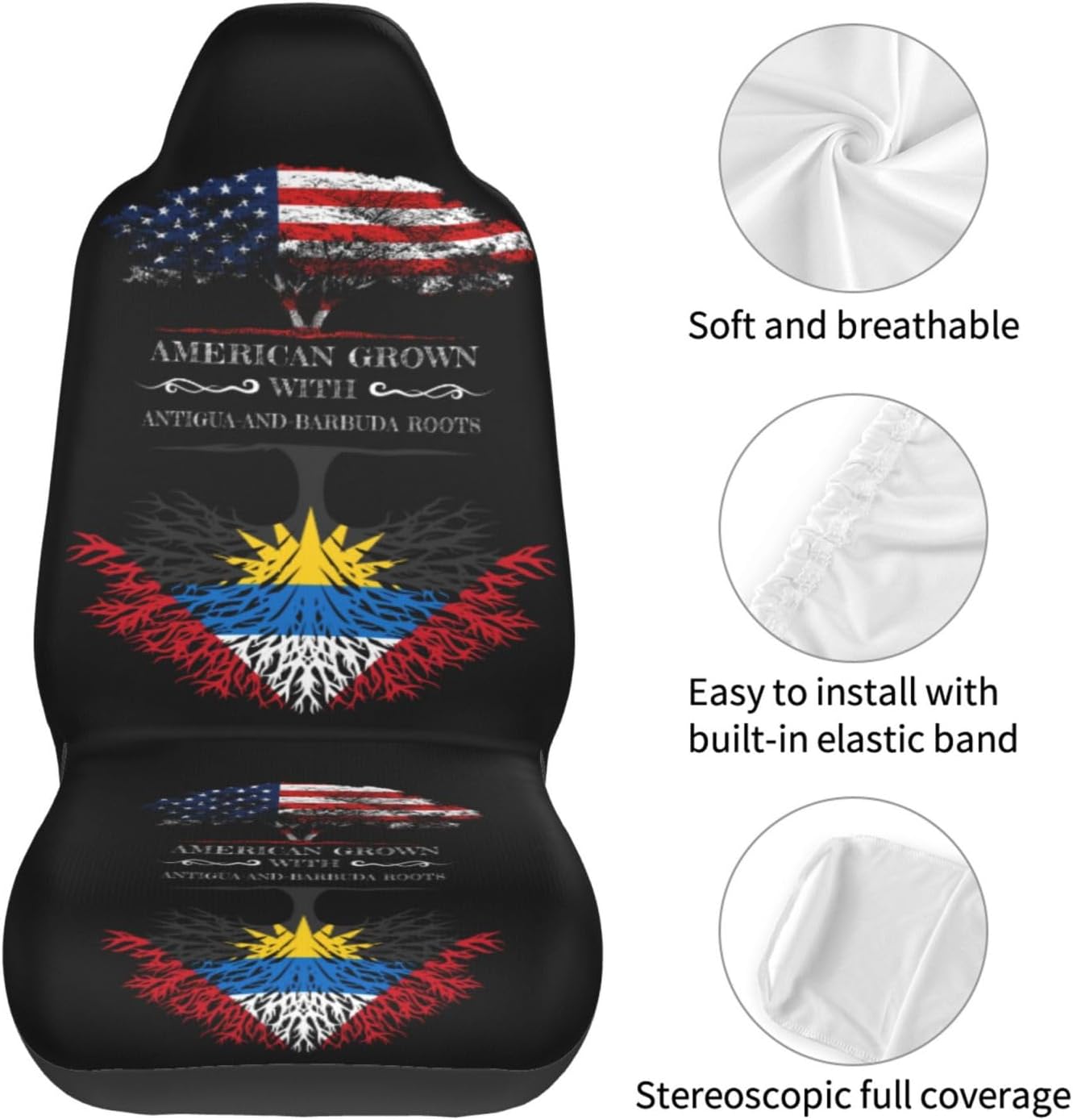 American Grown with Antigua-and-Barbuda Roots Antigua-and-Barbuda Flag Front Car Seat Cover for Men & Women 2 Pcs Automotive Seat Covers Automotive Vehicle Cover for Cars SUV Pick-Up Truck