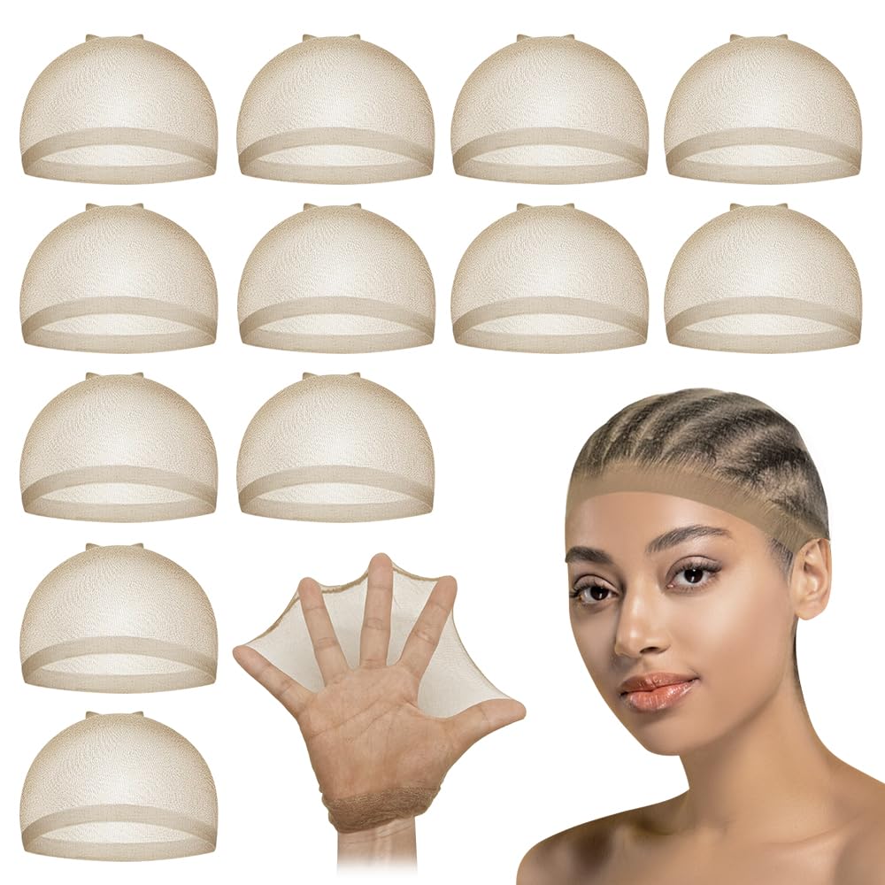 Dreamlover Wig Cap for Lace Wigs, Transparent Haarnetz für Perücken, Perückenkappe Lace, Perückennetz, Hellbraun, 12 Stücke