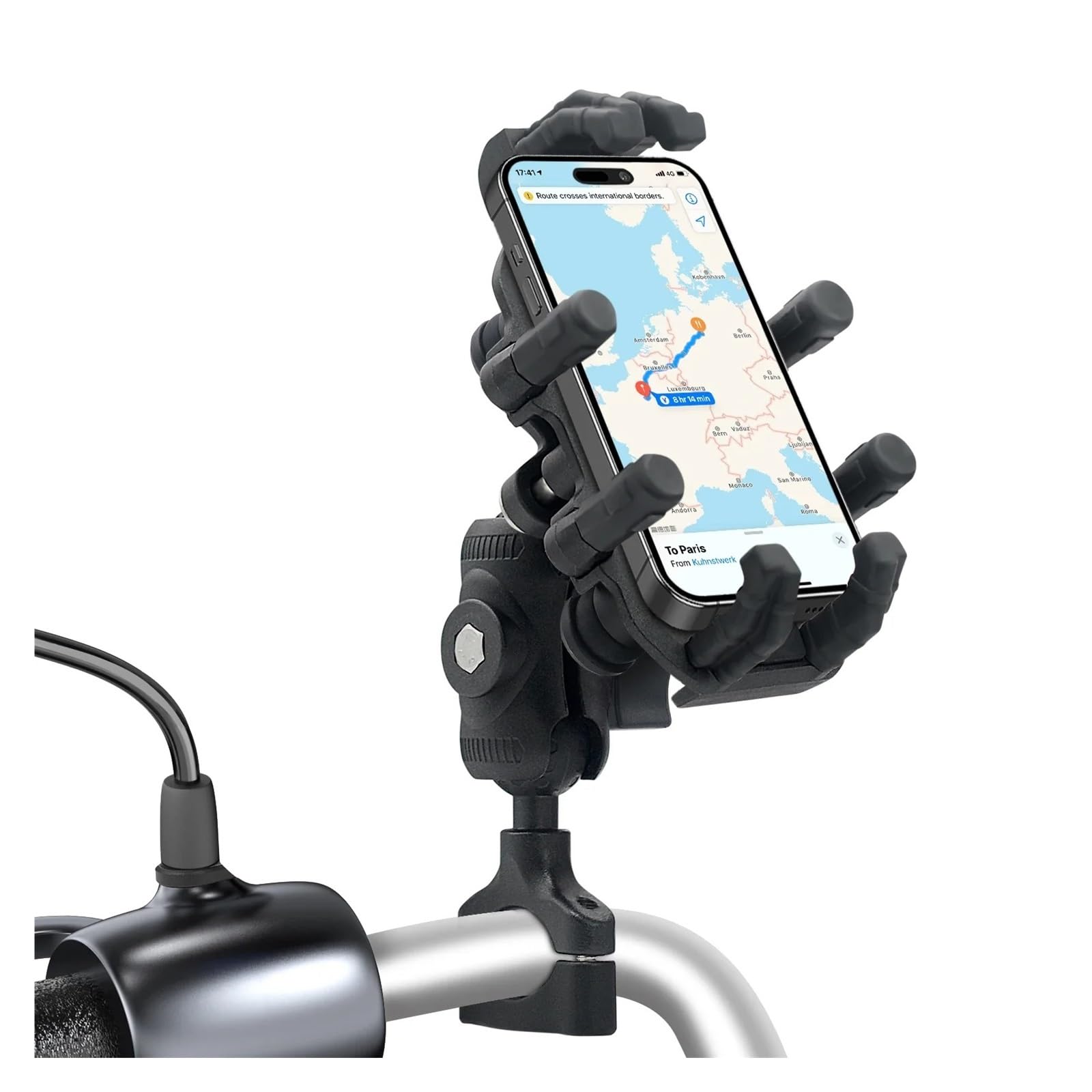 Support GPS Moto Support De Téléphone Portable en Alliage D'aluminium pour Moto, Rétroviseur Mobile, Navigation, Poignée Anti-Vibration, Vélo