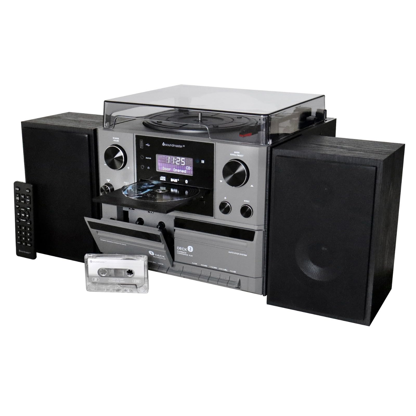 Soundmaster MCD5600SW Chaîne Hi-FI avec Platine Dab+ Double Cassette Lecteur CD USB MP3 Bluetooth Encodage Numérisation Connexion d'antenne 75 Ohms