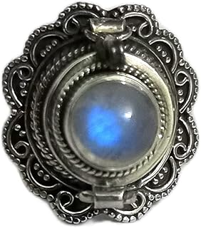 Natural Rainbow Moonstone Ring, Poison Box Ring, Blue Flash ~ Gemstone Ring, Moonstone Jewelry, June Birthstone Ring, Openable Poison Ring, Vintage Box Ring, Poison Ring, Healing Ring, Locket Ring, Round Stone Ring, Handmade Gemstone Jewelry, 925 Sterling SIlver Plated