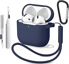 YLK Coque Compatible avec AirPods 4 2024 avec Kit de Nettoyage, LED Avant Peut être Visible, Housse en Silicone Anti-Choc Etui de Protection avec Porte-clés et Cordon (Bleu Nuit)